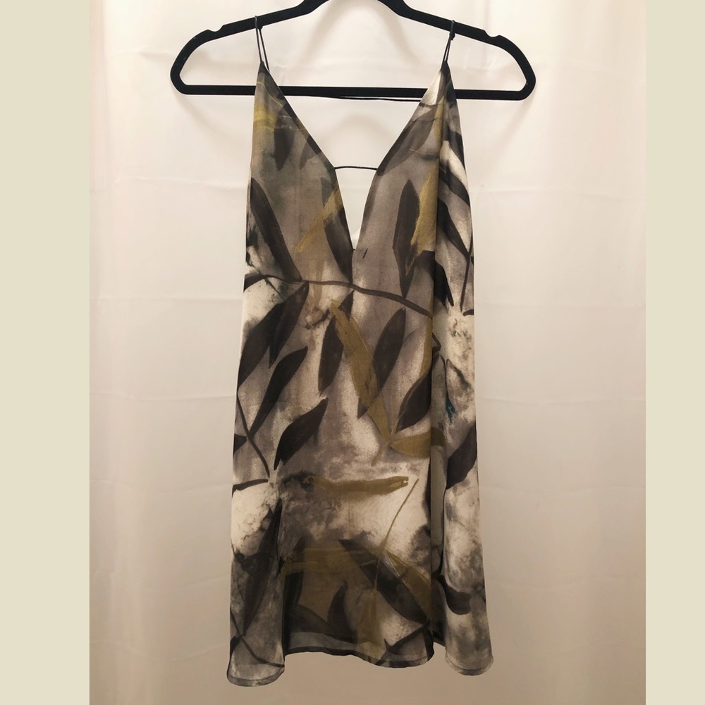 ANGL Slip Flowy Green Khaki Print Dress 🍃 (Size S)